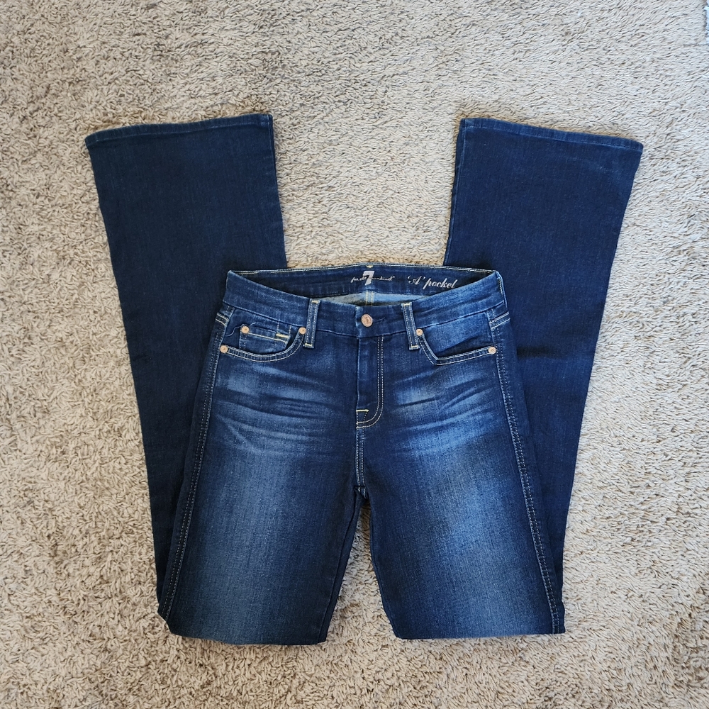 7 For All Mankind A Pocket Dark Wash Flare Jeans Size 25 Long Inseam 35"